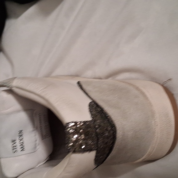 Steve Madden White and Silver High-Top Women's Leather Sneakers 9 - Picture 9 of 9